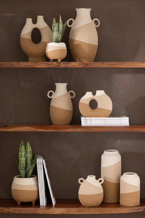 J-Line vaas Oor - keramiek- beige/lichtbruin - small -  Ø 16 cm