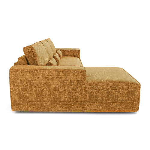 Premium Interiors - Linkshoekbank met snelle uitklapfunctie JUNE - gewaafd fluweel mosterd 320cm