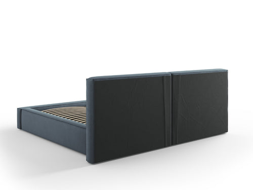 Cosmopolitan Design Opbergbed met dubbel hoofdbord Arendal 200x200cm, structurele stof, blauw - 228x251x97.5cm