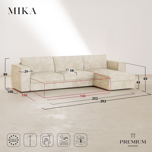 Premium Interiors - Rechthoekige hoekbank MIKA - zacht aanvoelende geweven stof terracotta 292cm