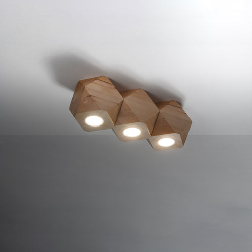 Sollux Lighting Plafondlamp WOODY 3 natuurlijk hout - 36x12x12cm
