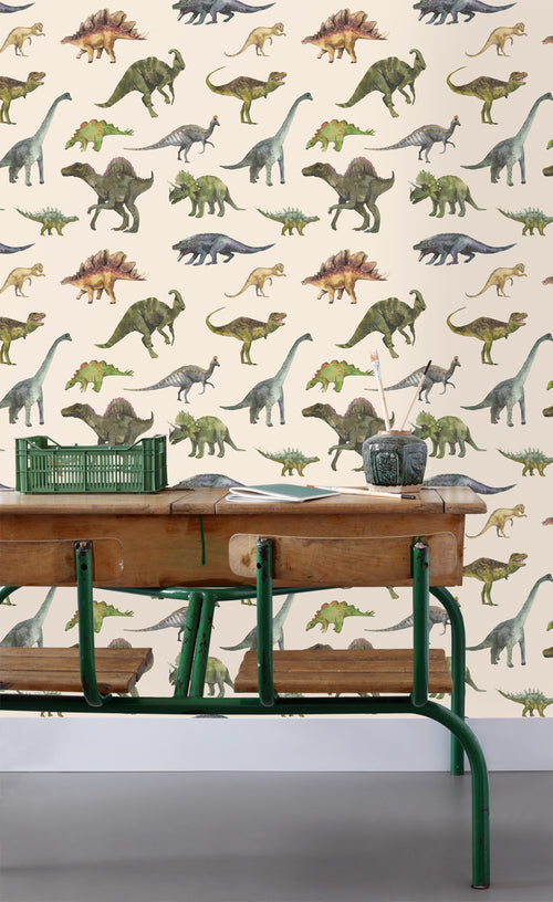 Sanders & Sanders behang dinosaurussen groen en beige - 50 x 900 cm - 935371