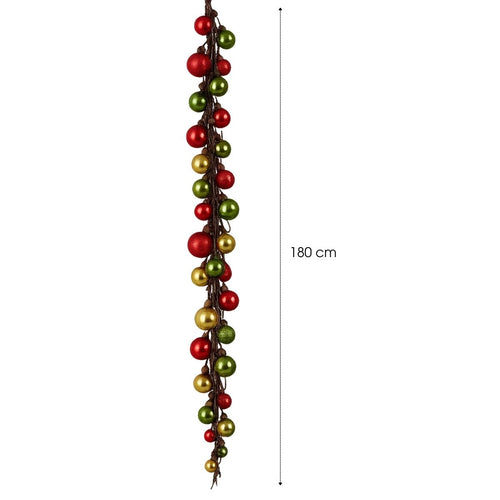 Mica Decorations Kerstslinger Goud Rood Donkergroen - Kerstballenslinger van Gerecycled Polystyreen - Sfeervolle Kerstdecoratie voor Schouw of Trap -