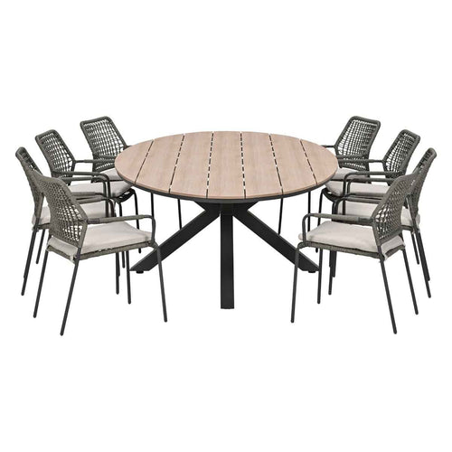 Garden Impressions Tuinset Natas grijs 9-delig - Tulli tuintafel ovaal 280x140 cm