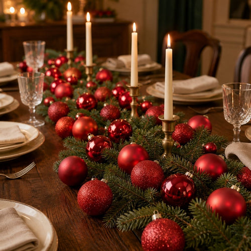 Mica Decorations Kerstballen - Set van 26 Stuks - Rode Kerstversiering met Glans en Glitter - Piek voor de Kerstboom - Glazen Kerstboomballen met