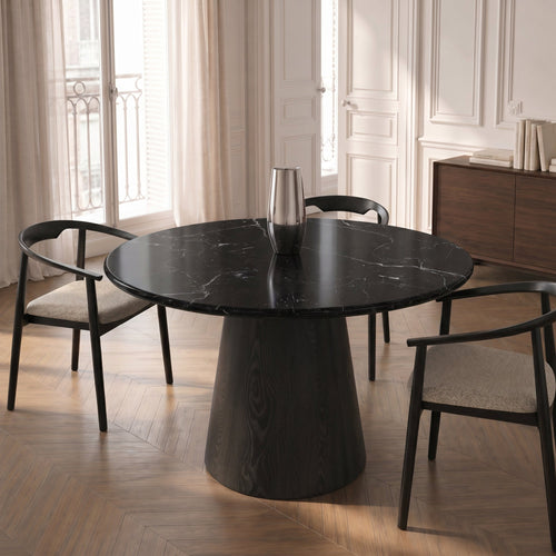 Premium Interiors - Eettafel VERO - multiplex en marmer zwart marmer en zwart hout 120cm