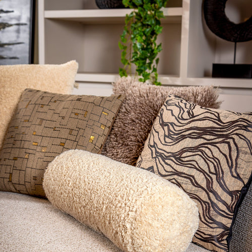 GIBSON - sierkussen 45x45 cm - gouddraad - geometrisch motief - Sepia Tint - bruin, goud