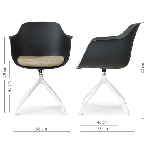 Nolon Nola-Liz draaibare eetkamerstoel zwart met nougatbruin zitkussen - wit onderstel