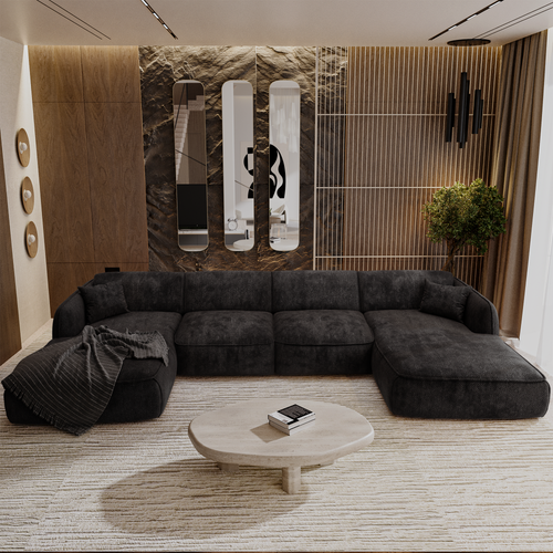 Sia Home - Panoramische banken LIVIA - Fluweel weefsel - Zwart - 346cm