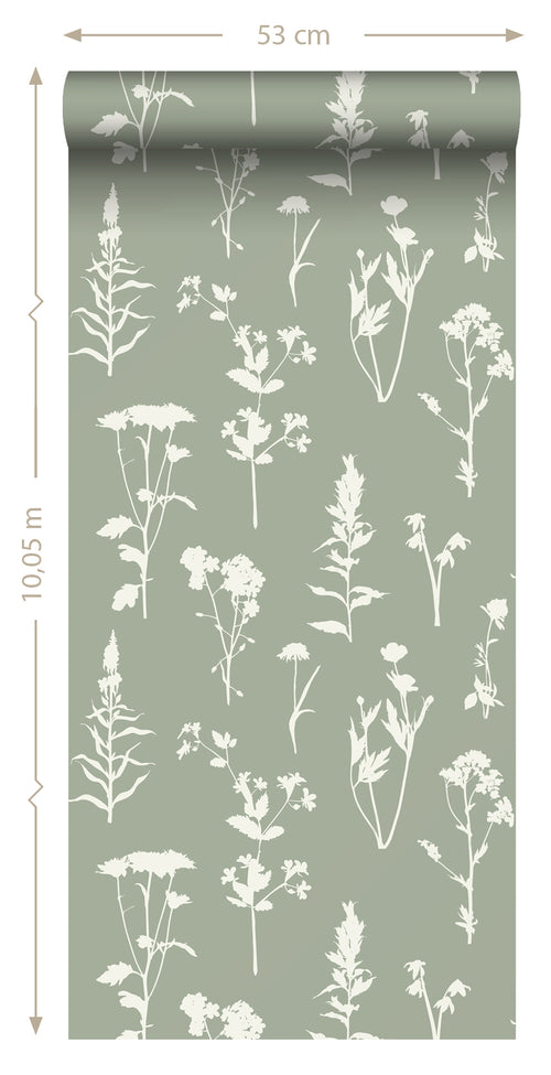 ESTAhome behang veldbloemen jade groen - 50 x 900 cm - 139395
