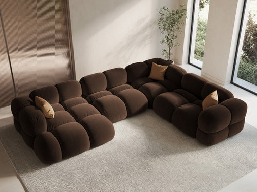Cosmopolitan Design Panoramische hoekbank rechts Loretto 5-zits, flueel chocolade - 250x345x68cm