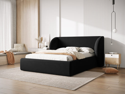 Micadoni - Opbergbed met hoofdeinde "Miley" 200x200cm, flueel, zwart - 230x247x100cm