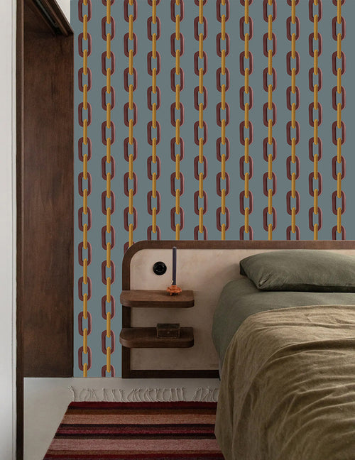 Catchii Behang Chain de chaine blauw geel - vtwonen shop