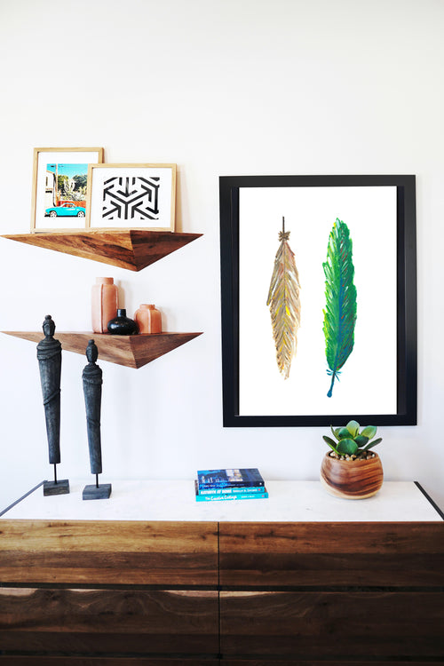 Catchii poster Beige and Green Feathers - meerkleurig - 297x210 cm