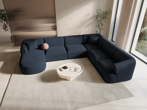 Cosmopolitan Design Modulaire panoramische hoekbank rechts Campi 7-zits, structurele stof koningsblauw - 255x330x70cm