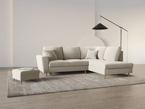 Cosmopolitan Design Converteerbare hoekbank rechts met opbergdoos Kyoto 5-zits, flueel lichtbeige - 194x243x88cm