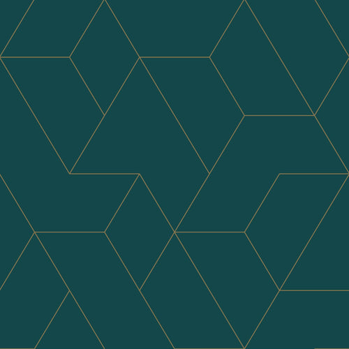 ESTAhome behang grafische lijnen petrolblauw en goud - 50 x 900 cm - 139947 - vtwonen shop