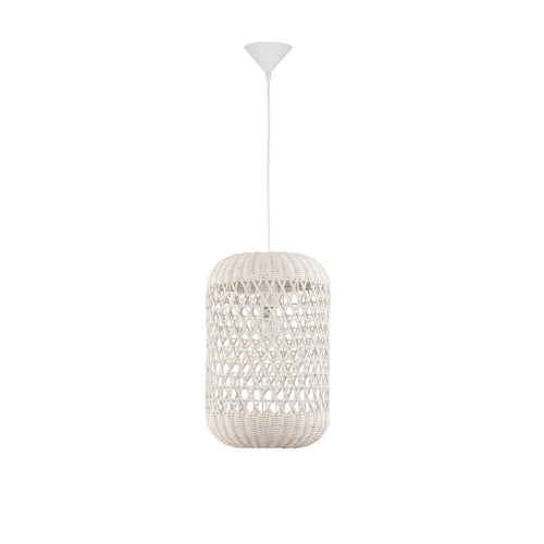 Merano Allentown Koepel Hanglamp Plafondlamp Wit Rotan Wit Stof Draad, Voet LED E27
