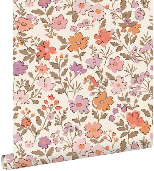 ESTAhome behang bloemetjes paars en oranje - 53 cm x 10.05 m - 131327 - vtwonen shop