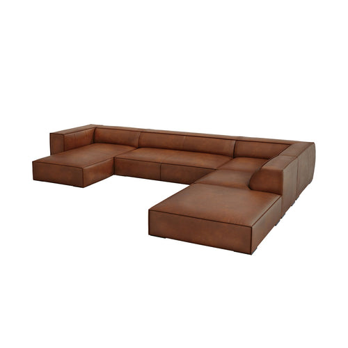 Cosmopolitan Design - Panoramische hoekbank rechts Turin 6-zits, echt leer bruin - 270x365x68cm