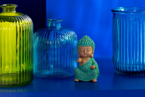 J-Line vaas Fles Stripe - glas - aqua - small - 18 cm hoog