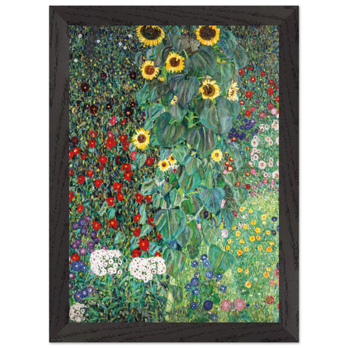 Artfulprints Poster met Lijst Gustav Klimt - Country garden with sunflowers   - A4 21x29.7 cm - Donkergroen
