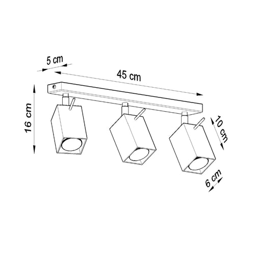 Sollux Lighting Plafondlamp MERIDA 3 grijs - 45x6x16cm