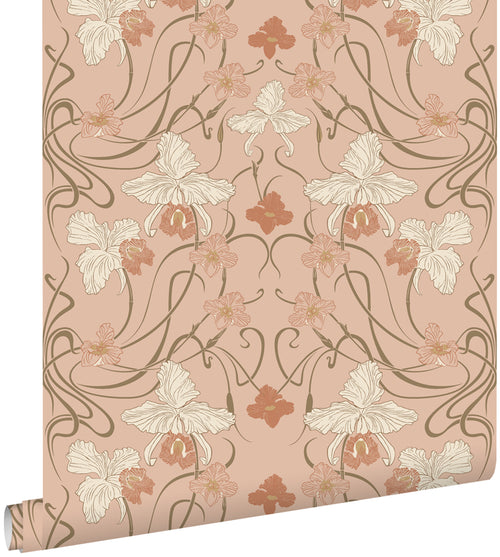 ESTAhome behang vintage bloemen in art nouveau stijl terracotta roze - 53 cm x 10.05 m - 139668 - vtwonen shop
