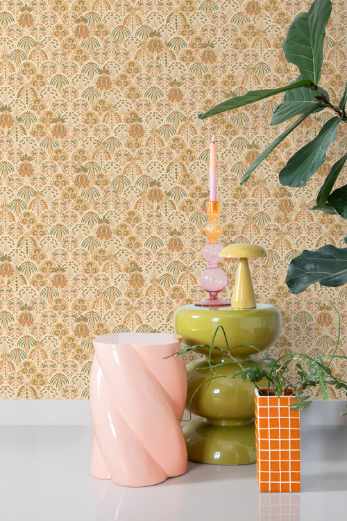 ESTAhome behang vintage bloemen in art nouveau stijl oranje en okergeel - 50 x 900 cm - 131509 - vtwonen shop