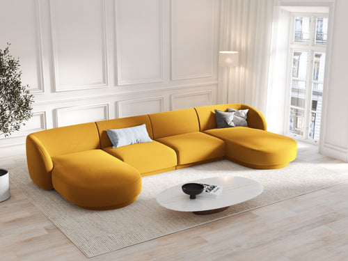 Micadoni Panoramische bank Miley 5-zits, flueel, geel - 156x330x70cm