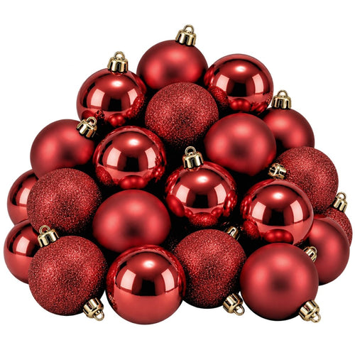 Mica Decorations Kerstballenset Onbreekbaar Rood 27 Stuks - Gemaakt van Gerecycled Polystyreen - Diameter 8 cm - Ideaal voor Gezinnen met Kinderen en
