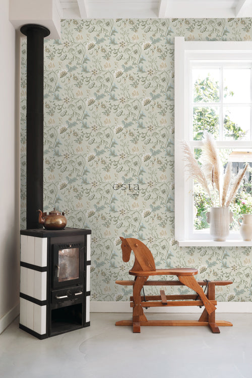 ESTAhome behang vintage bloemen zand beige - 53 cm x 10.05 m - 139412