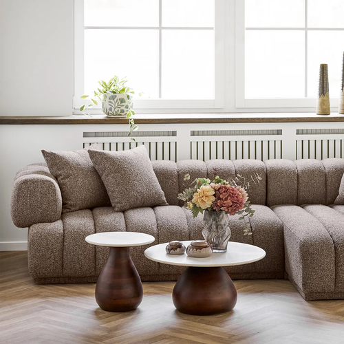 Artichok Herre houten salontafel bruin met wit marmer blad -  Ø70