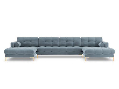 Cosmopolitan Design Panoramische bank Bali 7-zits, flueel, lichtblauw - 185x383x75cm