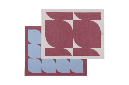 noo.ma Abi set van 2 katoenen theedoeken - Beet Red & Sky Blue, 27 x 18 cm