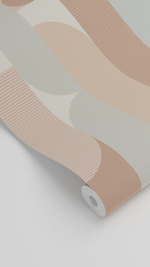 ESTAhome behang geometrische vormen bruin en lichtgroen - 50 x 900 cm - 131058 - vtwonen shop