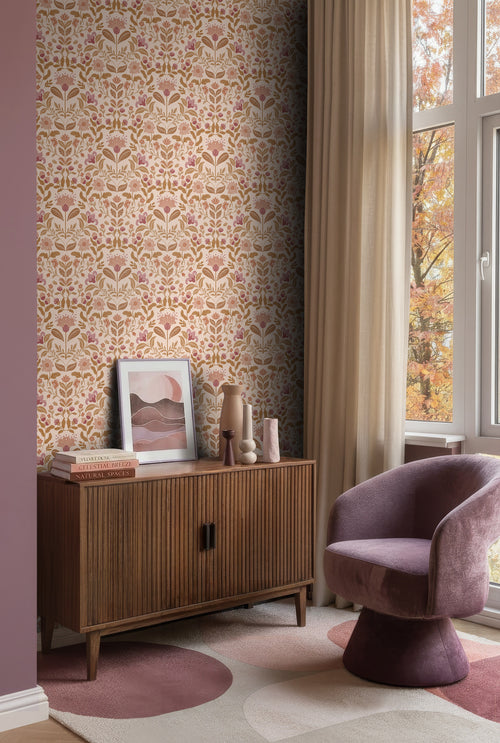 ESTAhome behang vintage bloemen paars en groen - 50 x 900 cm - 131898