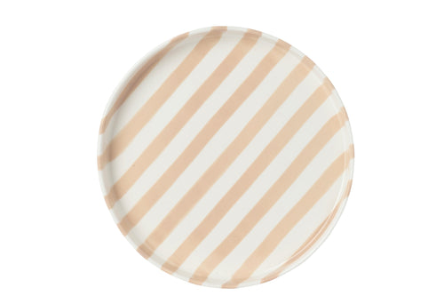J-Line bord Gestreept - steengoed - lichtbeige/wit - large