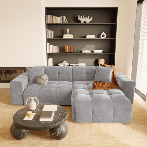 Sia Home - Rechte hoekbanken MAEL -  Fluweel - Lichtgrijs - 230cm - vtwonen shop