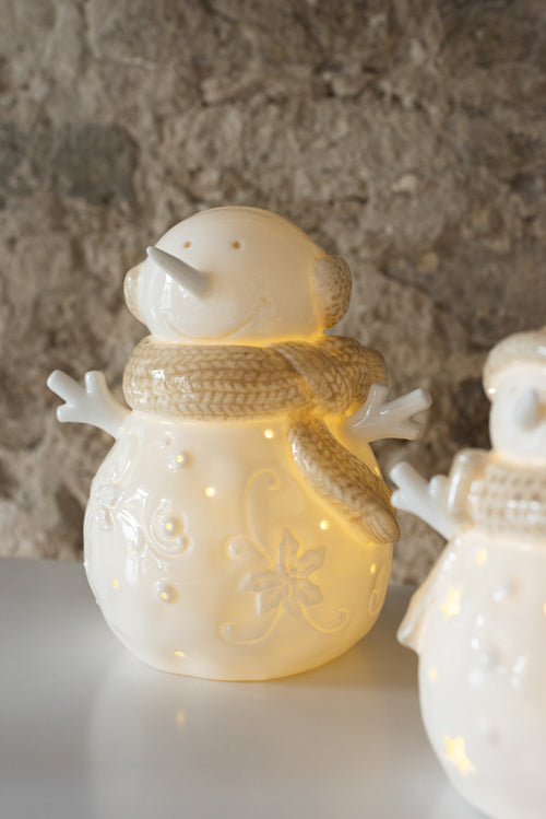 J-Line figuur Sneeuwpop - keramiek - wit/beige - large - 2 stuks - LED - vtwonen shop