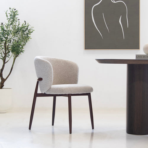 DÉJA Living Eetkamerstoel Varde - Stof - Beige/Walnoot - Set van 2