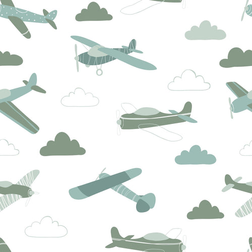 ESTAhome behang vliegtuigen vergrijsd groen en blauw - 50 x 900 cm - 139804 - vtwonen shop