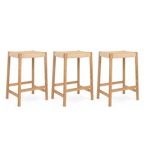 Furnhouse barkruk Ida - Natuurlijk eikenhout - Set van 3