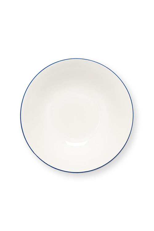 vtwonen - Ontbijtkom - Wit/Blauw Lijn - Porselein - Set van 6
