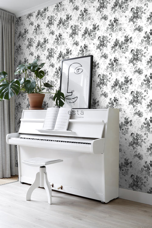 ESTAhome behang rozen zwart en wit - 53 cm x 10.05 m - 138112 - vtwonen shop