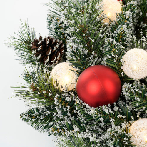 Black Box Trees Kaprun Kerstkrans met LED Verlichting - Kerst Krans Ø45 cm met Kerstversiering en Dennenappels - Groen Frosted, Rood