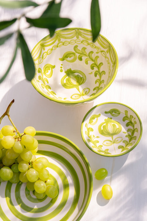 J-Line kom Granada Low - keramiek - wit/groen - small - Ø 14 cm