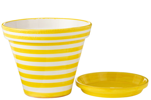 J-Line bloempot Granada Stripes Handmade + Painted - keramiek - geel - extra large - Ø 50 cm