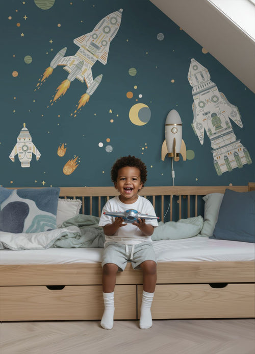 ESTAhome fotobehang planeten in de ruimte blauwgroen - 2.5 x 2.79 m - 159658