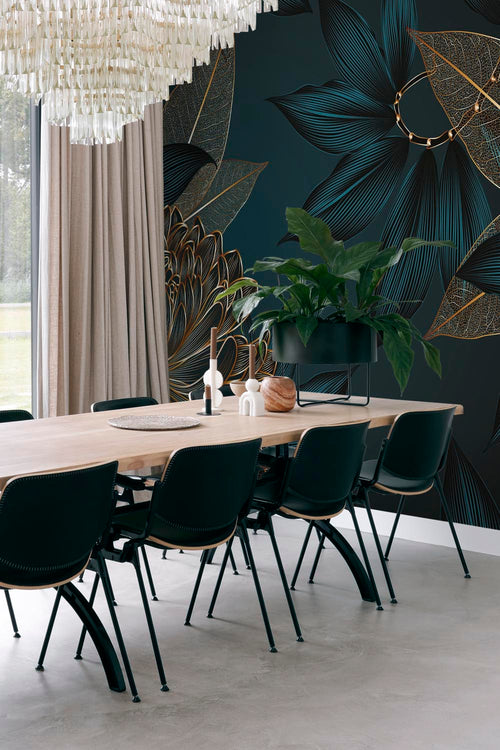 Sanders & Sanders fotobehang bloemen diepblauw - 350 x 279 cm - 600997